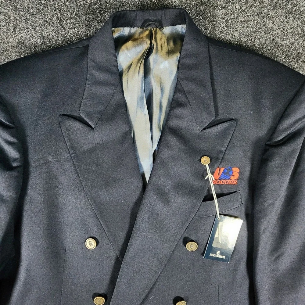 NWT‎ USA Soccer Embroidered Nino Cerruti Double Breasted Wool Blazer Navy 42S